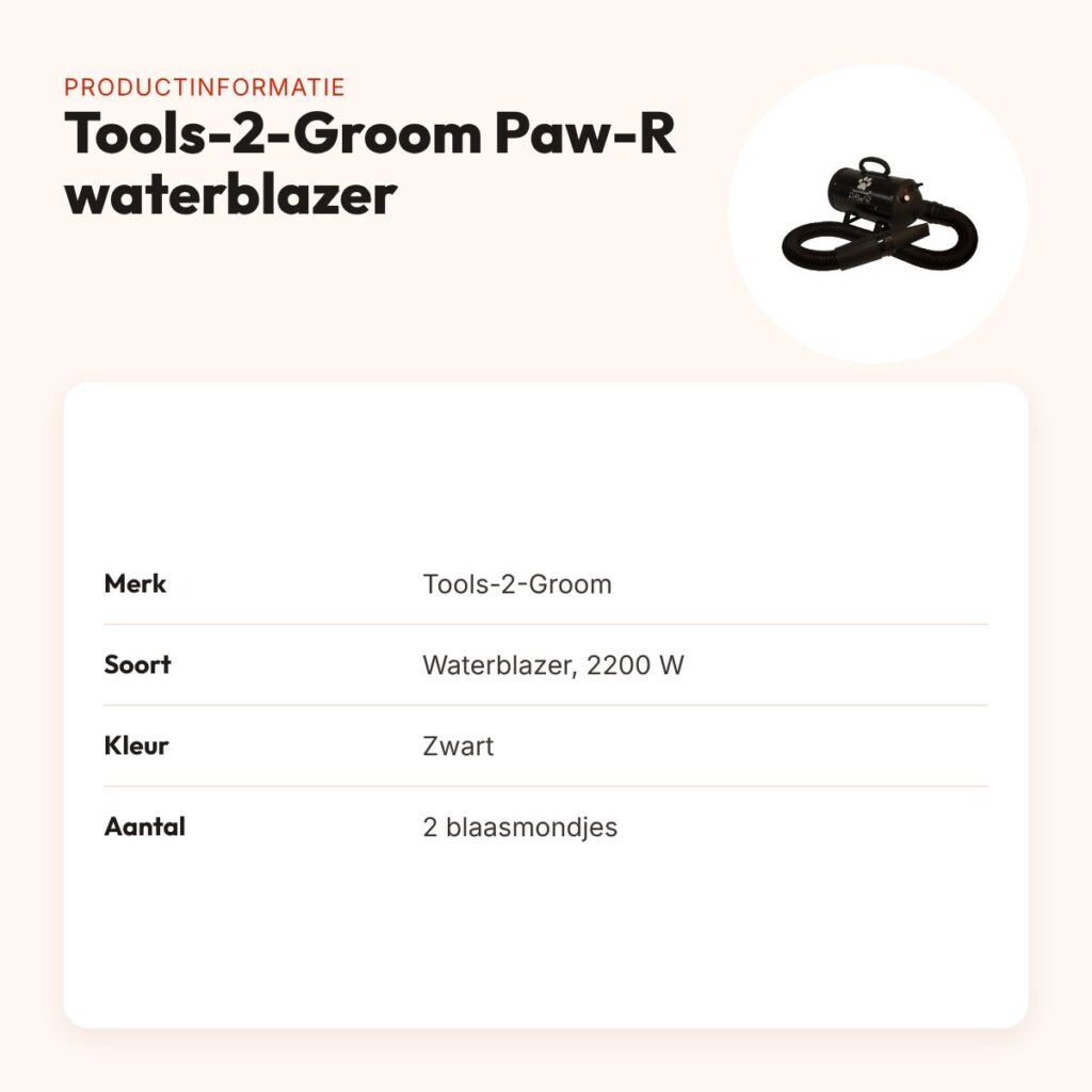 Tools-2-Groom Paw-R waterblazer 2200 W zwart – volledig regelbaar – productinformatie