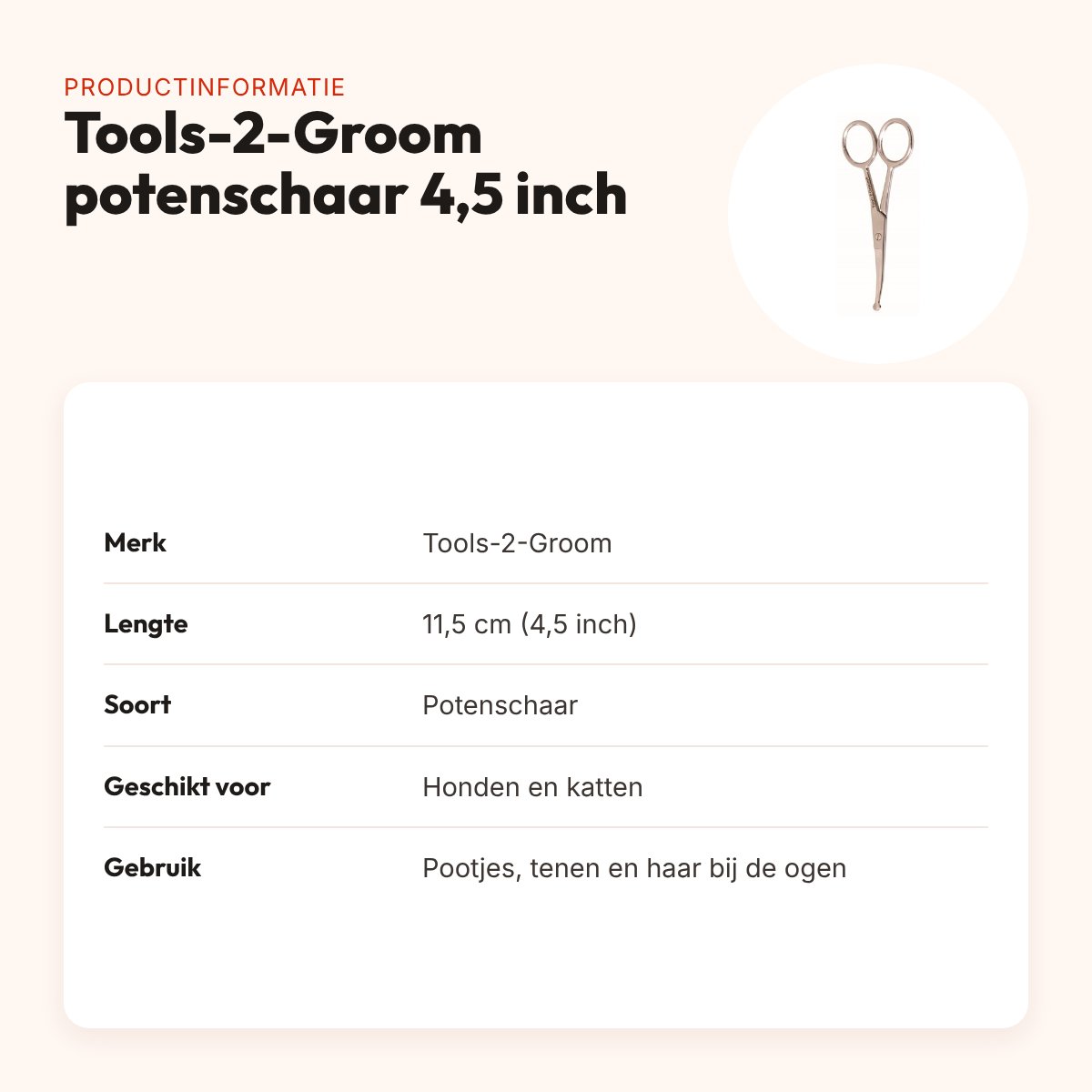 Tools-2-Groom potenschaar gebogen 4,5 inch (11,5 cm) – stompe punt – productinformatie
