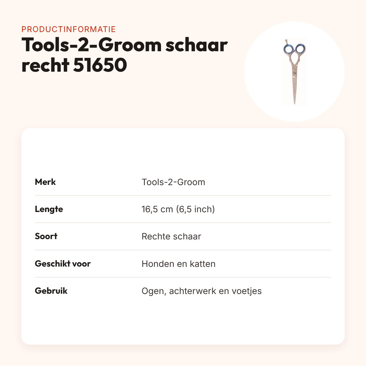 Tools-2-Groom schaar recht 51650 – 6,5 inch (16,5 cm) – productinformatie