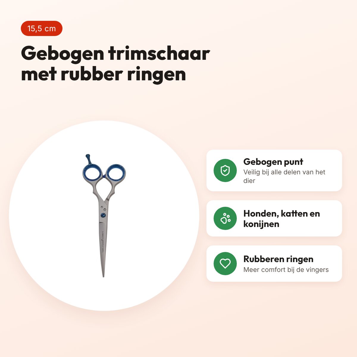 Tools-2-Groom Sharp Edge schaar gebogen 51600CC 15,5 cm – rubber handvaten – voordelen