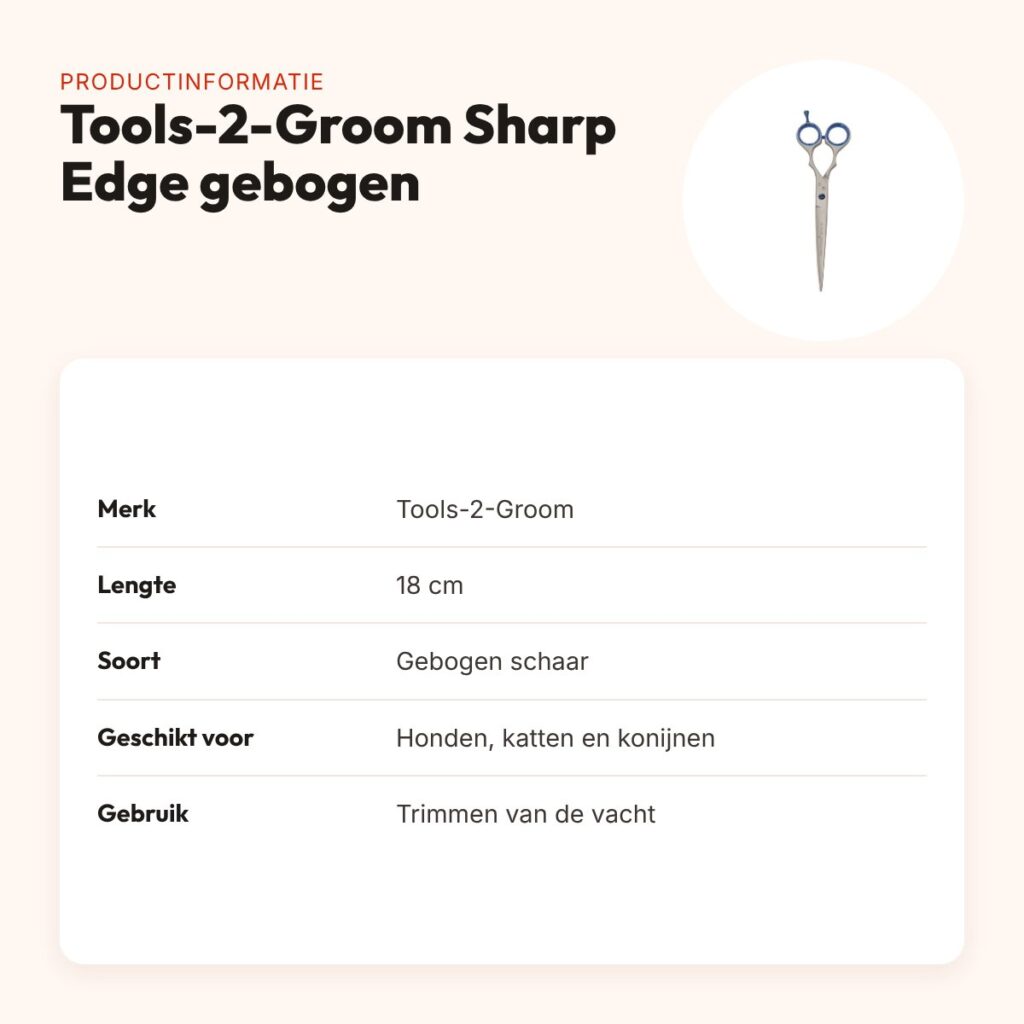 Tools-2-Groom Sharp Edge schaar gebogen 52700CC 18 cm – rubber handvaten – productinformatie