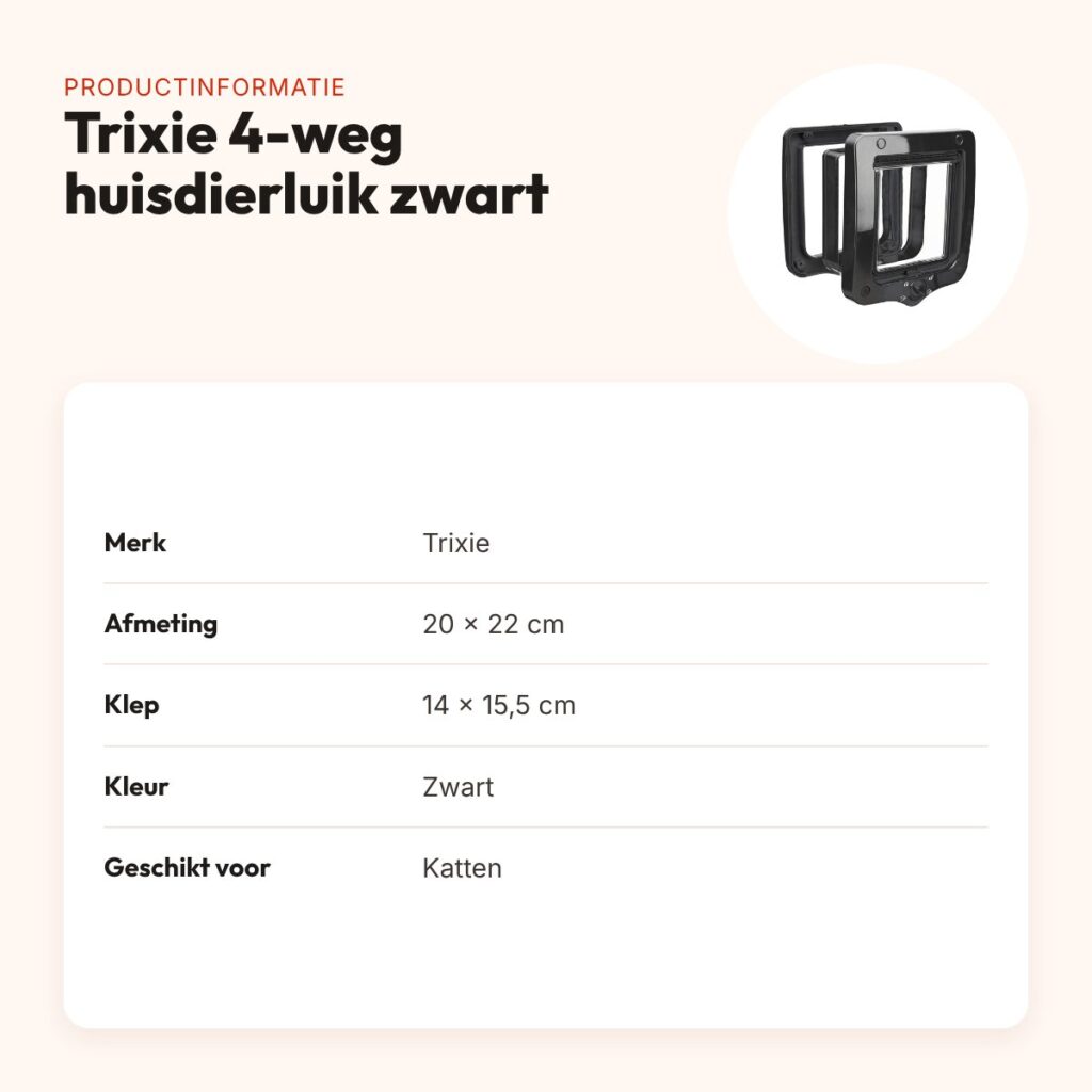 Trixie 4-weg huisdierluik zwart 20 x 22 cm – met tunnelstuk, voor katten – productinformatie