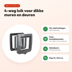Trixie 4-weg kattenluik grijs 20 x 22 cm – met tunnelstuk, geluidsarm – voordelen
