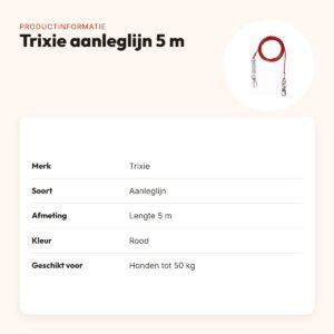 Trixie aanleglijn rood 5 m – met schokdempende springveer – productinformatie