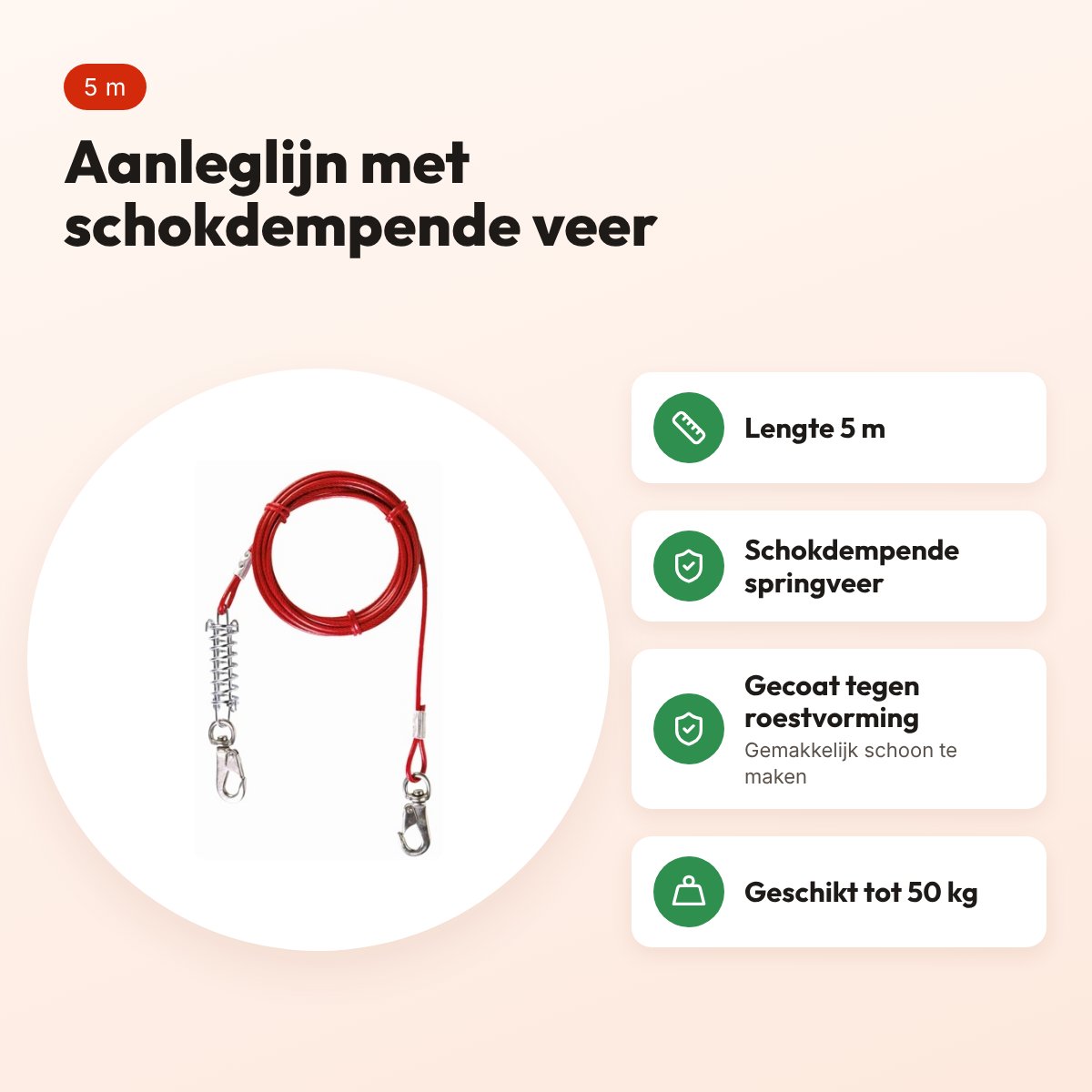 Trixie aanleglijn rood 5 m – met schokdempende springveer – voordelen