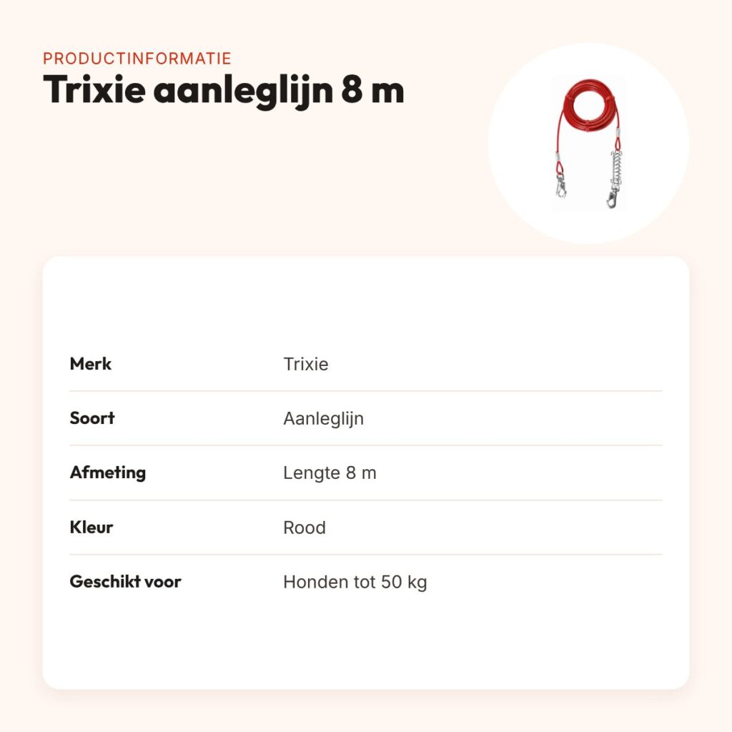 Trixie aanleglijn rood 8 m – met schokdempende springveer, tot 50 kg – productinformatie