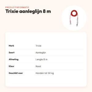 Trixie aanleglijn rood 8 m – met schokdempende springveer, tot 50 kg – productinformatie