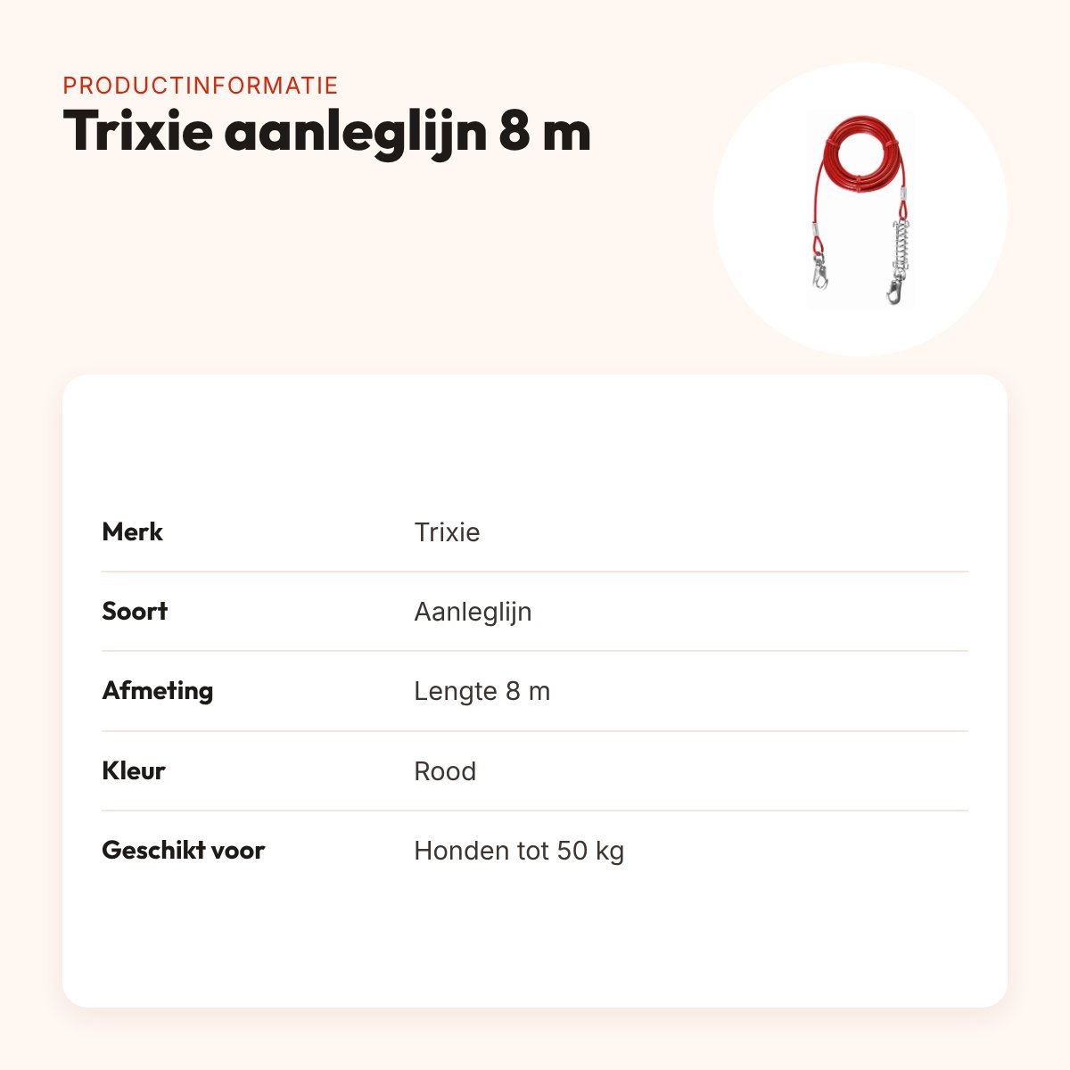 Trixie aanleglijn rood 8 m – met schokdempende springveer, tot 50 kg – productinformatie