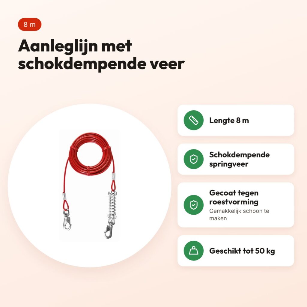 Trixie aanleglijn rood 8 m – met schokdempende springveer, tot 50 kg – voordelen