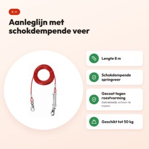 Trixie aanleglijn rood 8 m – met schokdempende springveer, tot 50 kg – voordelen