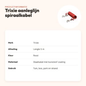 Trixie aanleglijn spiraalkabel rood 5 m – staalkabel met kunststof coating – productinformatie