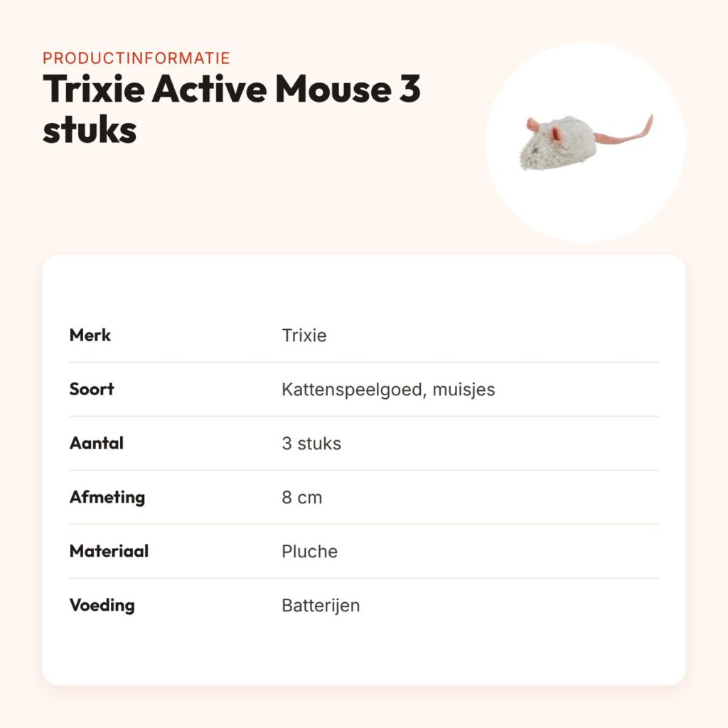 Trixie Active Mouse pluche muis 8 cm – 3 stuks, op batterijen – productinformatie