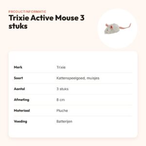 Trixie Active Mouse pluche muis 8 cm – 3 stuks, op batterijen – productinformatie