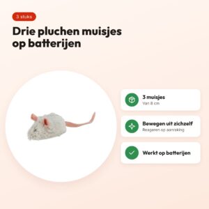 Trixie Active Mouse pluche muis 8 cm – 3 stuks, op batterijen – voordelen