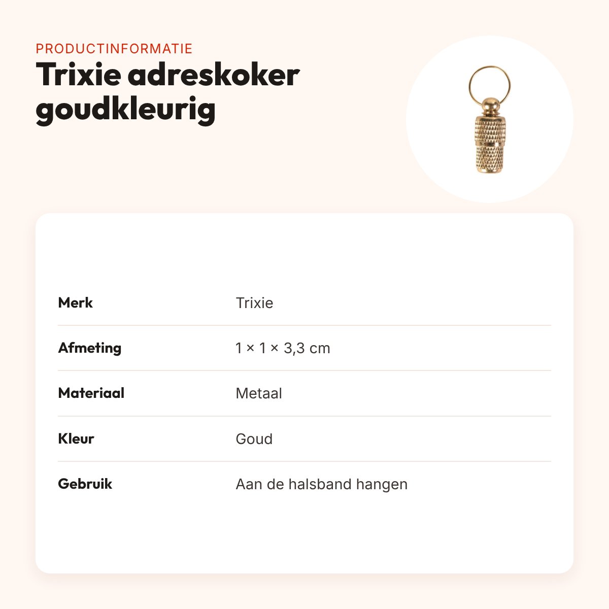 Trixie adreskoker goudkleurig 3,3 cm – metaal – productinformatie