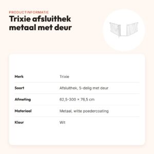 Trixie afsluithek metaal met deur wit 5-delig 62,5-300 x 76,5 cm – productinformatie