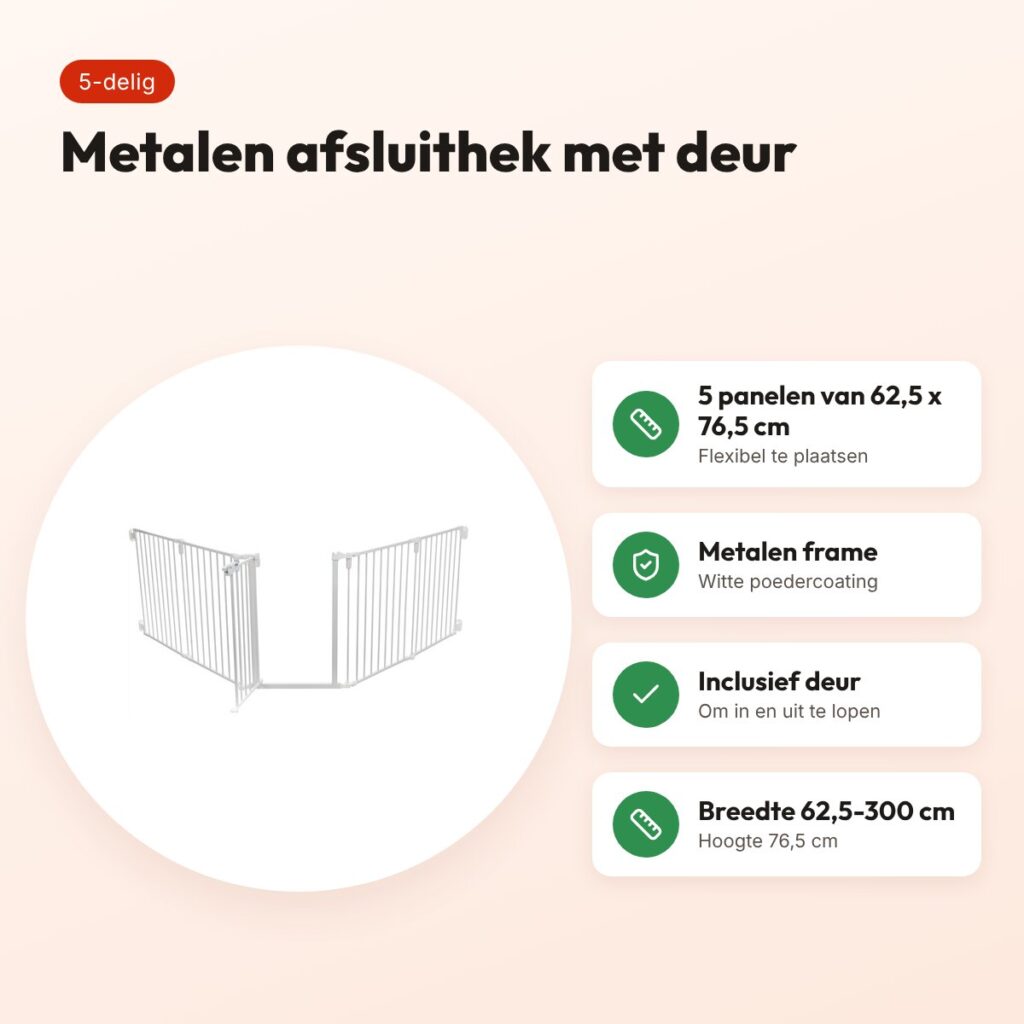 Trixie afsluithek metaal met deur wit 5-delig 62,5-300 x 76,5 cm – voordelen