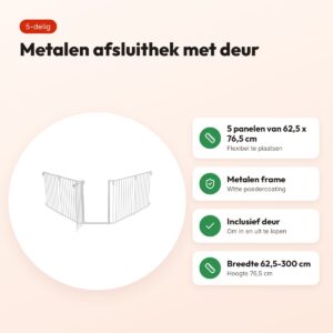 Trixie afsluithek metaal met deur wit 5-delig 62,5-300 x 76,5 cm – voordelen