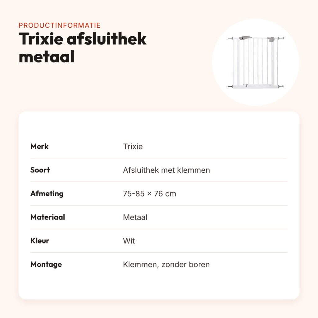 Trixie afsluithek metaal wit 75-85 x 76 cm – met klemmen, zonder boren – productinformatie