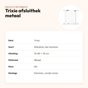 Trixie afsluithek metaal wit 75-85 x 76 cm – met klemmen, zonder boren – productinformatie