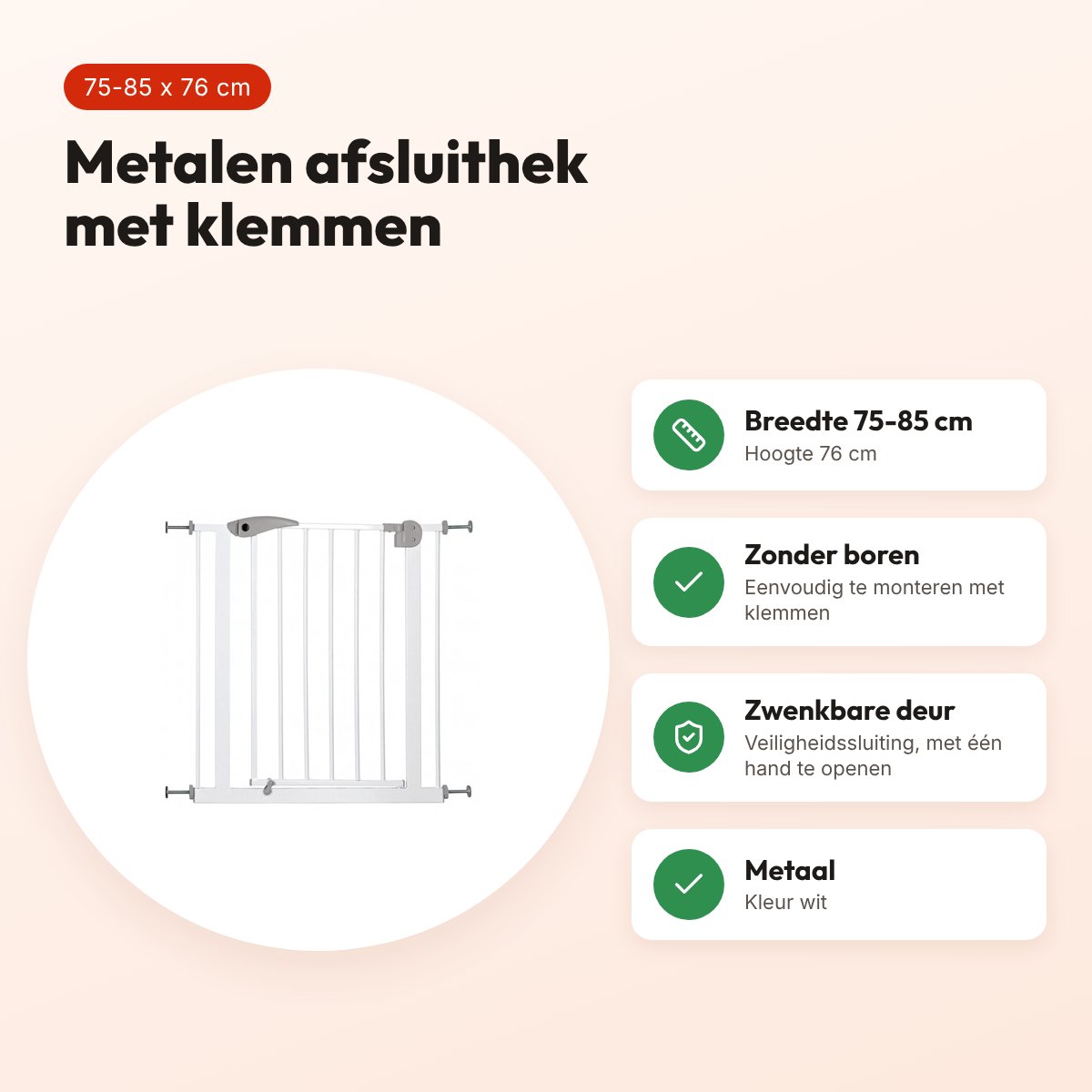 Trixie afsluithek metaal wit 75-85 x 76 cm – met klemmen, zonder boren – voordelen