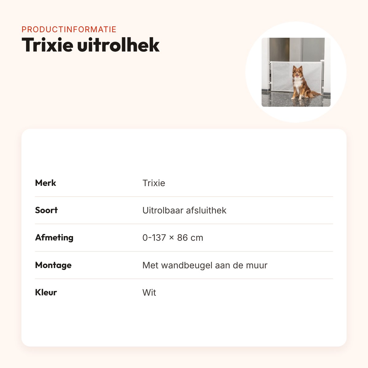 Trixie afsluithek uitrolhek wit 0-137 x 86 cm – productinformatie