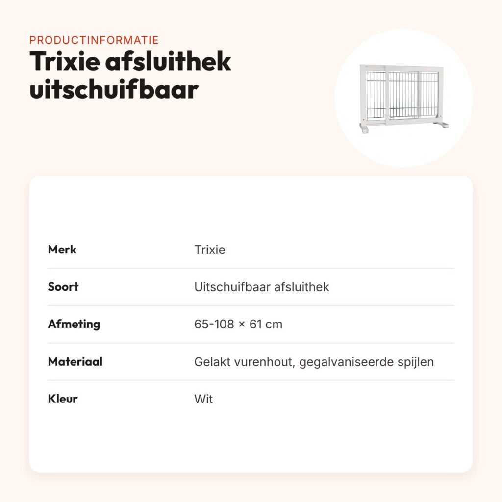 Trixie afsluithek uitschuifbaar hout wit 65-108 x 61 cm – productinformatie