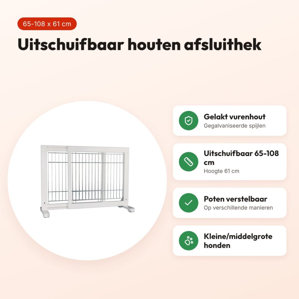 Trixie afsluithek uitschuifbaar hout wit 65-108 x 61 cm – voordelen
