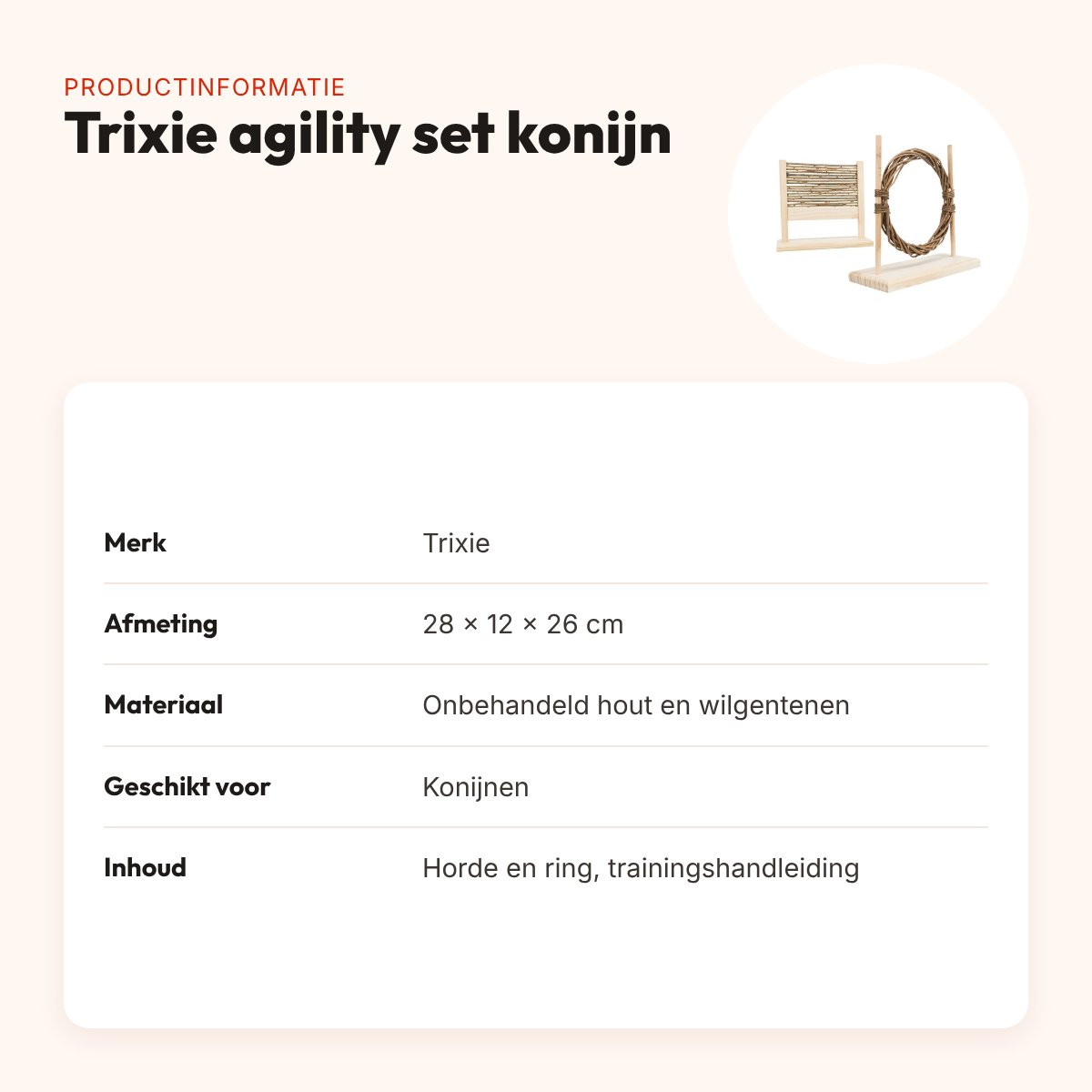 Trixie agility set konijn 28 x 12 x 26 cm – horde met ring – productinformatie