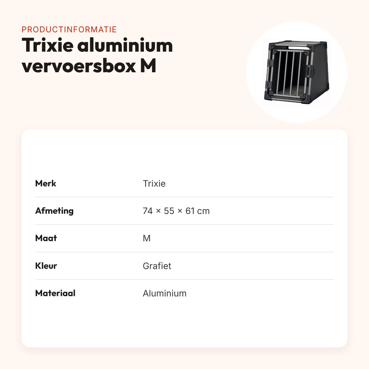 Trixie aluminium vervoersbox grafiet M 74 x 55 x 61 cm – voor in de auto – productinformatie