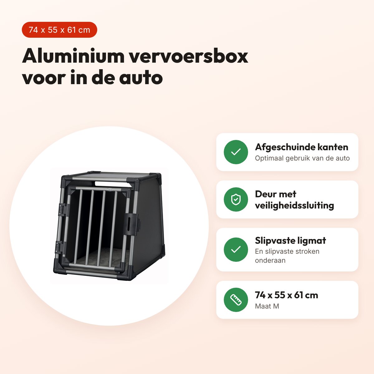 Trixie aluminium vervoersbox grafiet M 74 x 55 x 61 cm – voor in de auto – voordelen