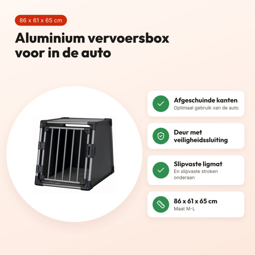 Trixie aluminium vervoersbox grafiet M-L 86 x 61 x 65 cm – voor in de auto – voordelen