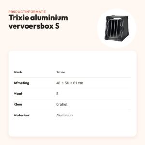 Trixie aluminium vervoersbox grafiet S 48 x 56 x 61 cm – voor in de auto – productinformatie