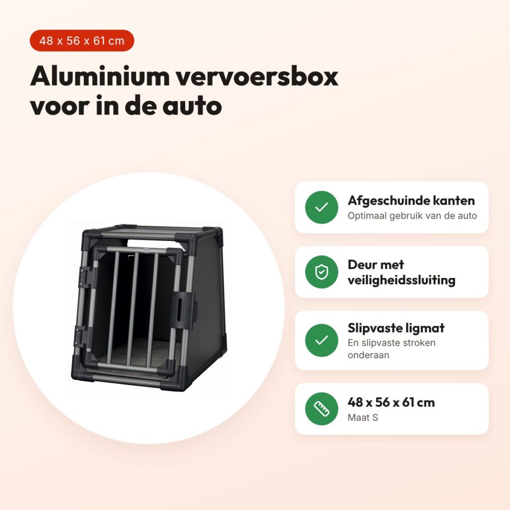 Trixie aluminium vervoersbox grafiet S 48 x 56 x 61 cm – voor in de auto – voordelen