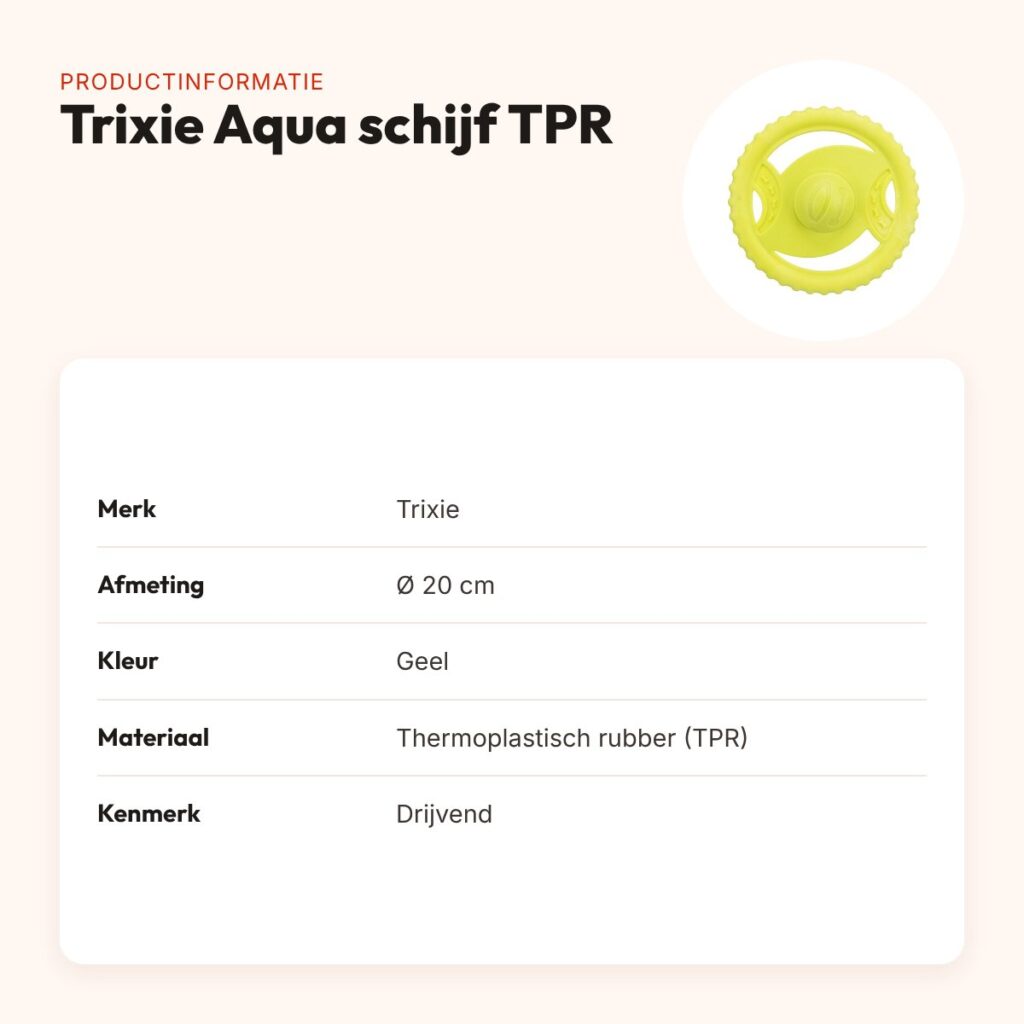 Trixie Aqua hondenspeelgoed schijf TPR geel 20 cm – drijvend – productinformatie