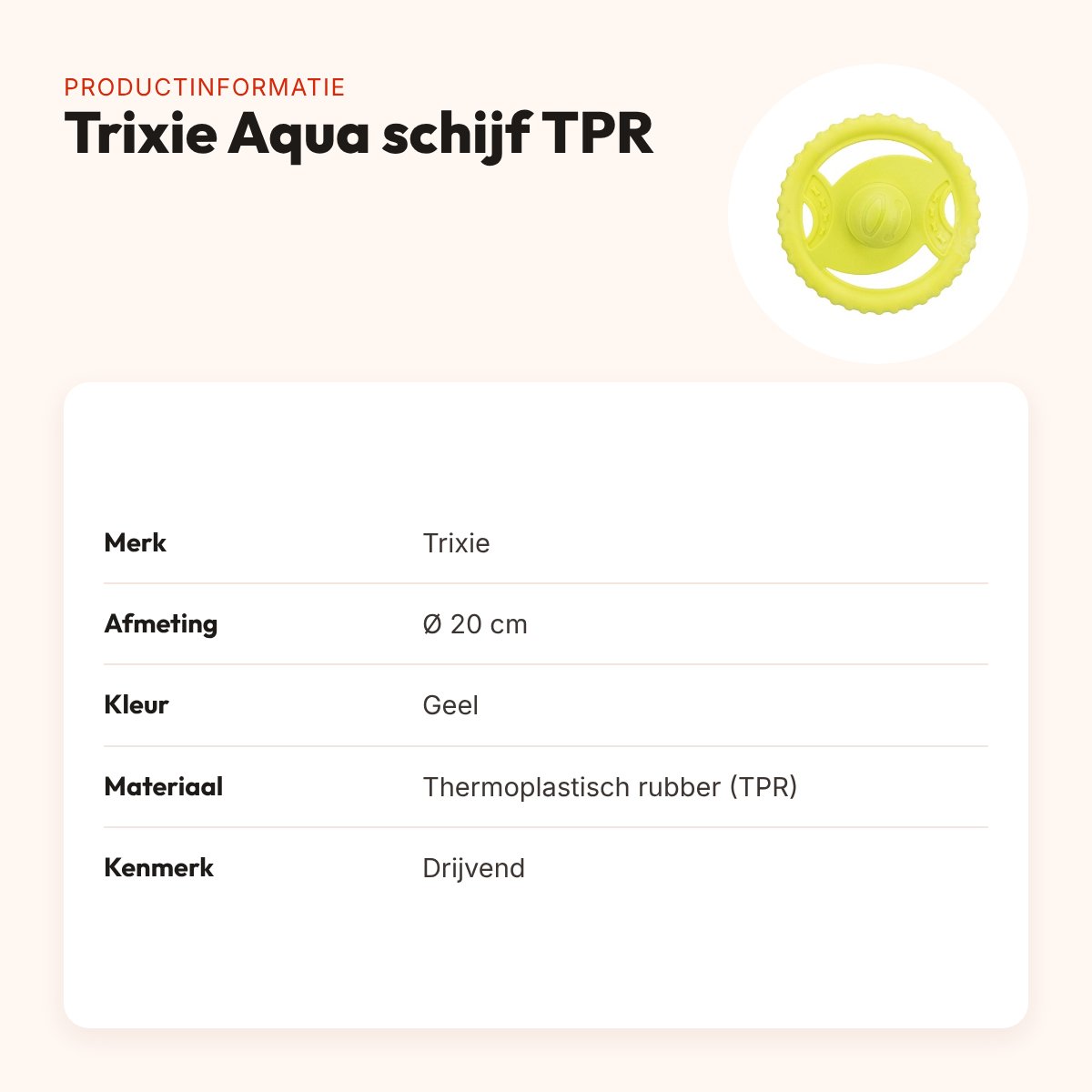Trixie Aqua hondenspeelgoed schijf TPR geel 20 cm – drijvend – productinformatie