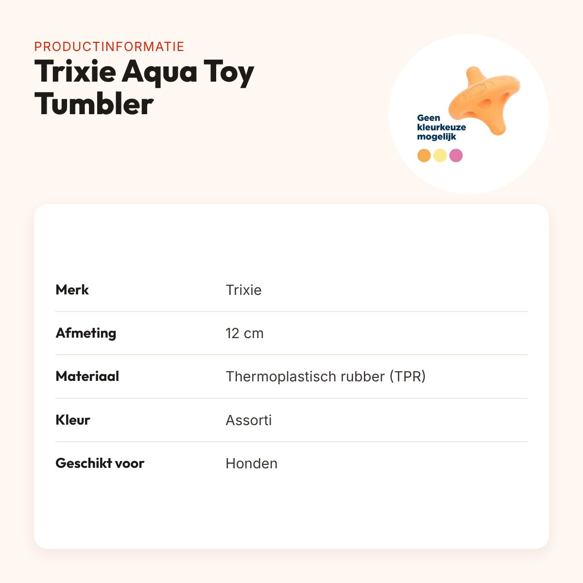 Trixie Aqua Toy Tumbler TPR assorti 12 cm – drijvend hondenspeelgoed – productinformatie