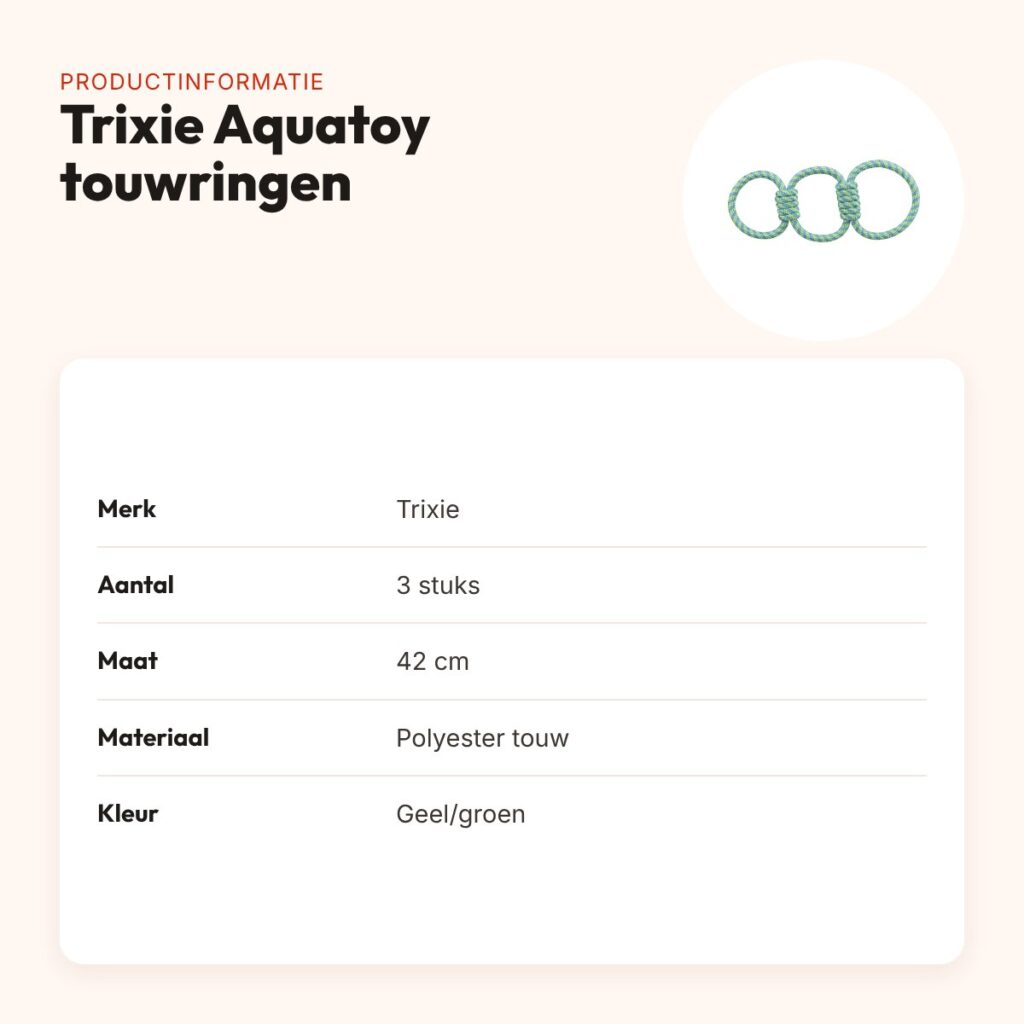 Trixie Aquatoy trekspeeltje touwringen geel/groen 42 cm – 3 stuks, drijvend – productinformatie