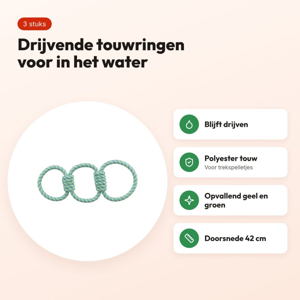 Trixie Aquatoy trekspeeltje touwringen geel/groen 42 cm – 3 stuks, drijvend – voordelen