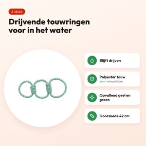 Trixie Aquatoy trekspeeltje touwringen geel/groen 42 cm – 3 stuks, drijvend – voordelen