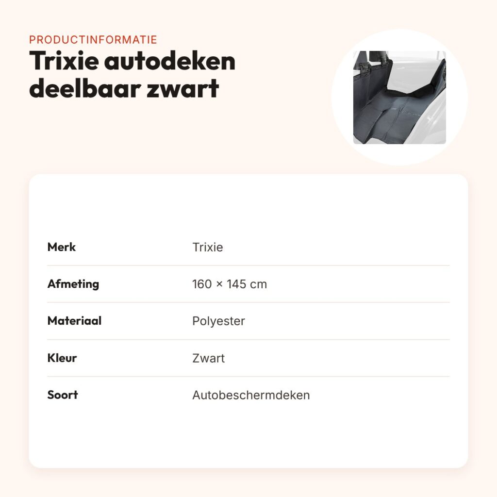 Trixie autobeschermdeken deelbaar zwart 160 x 145 cm – waterafstotend – productinformatie