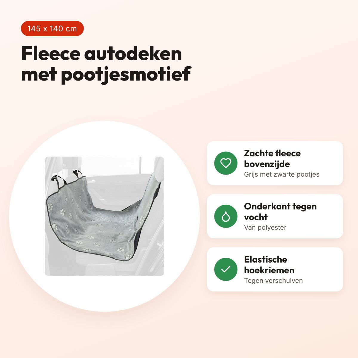 Trixie autobeschermdeken grijs/zwart 145 x 140 cm – fleece, pootjesmotief – voordelen