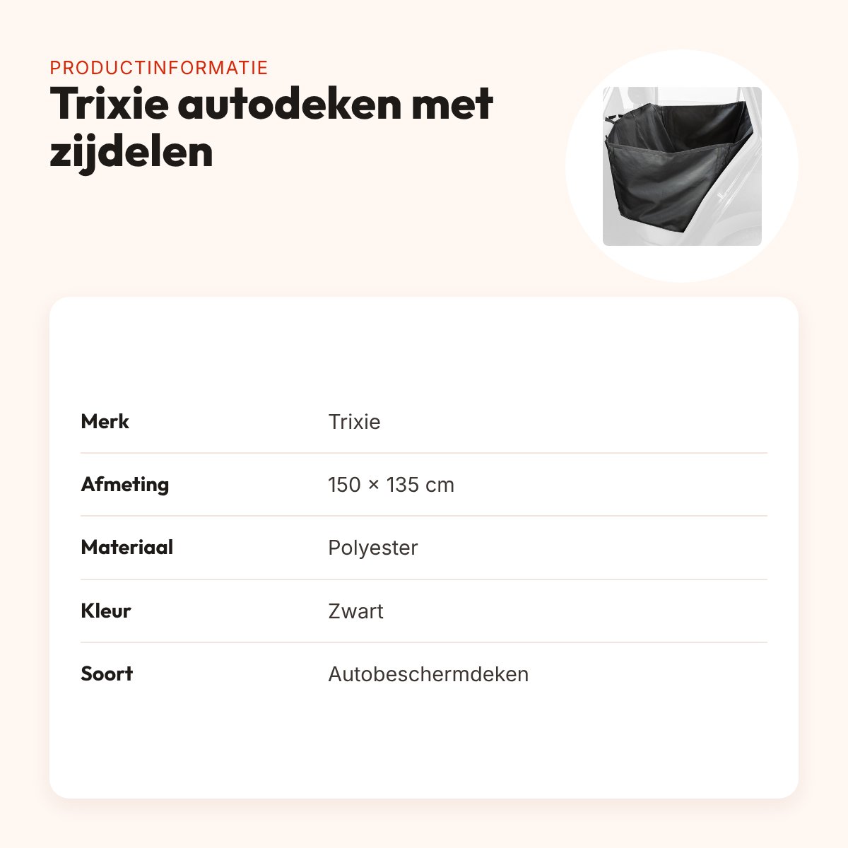 Trixie autobeschermdeken met zijdelen deelbaar zwart 150 x 135 cm – productinformatie