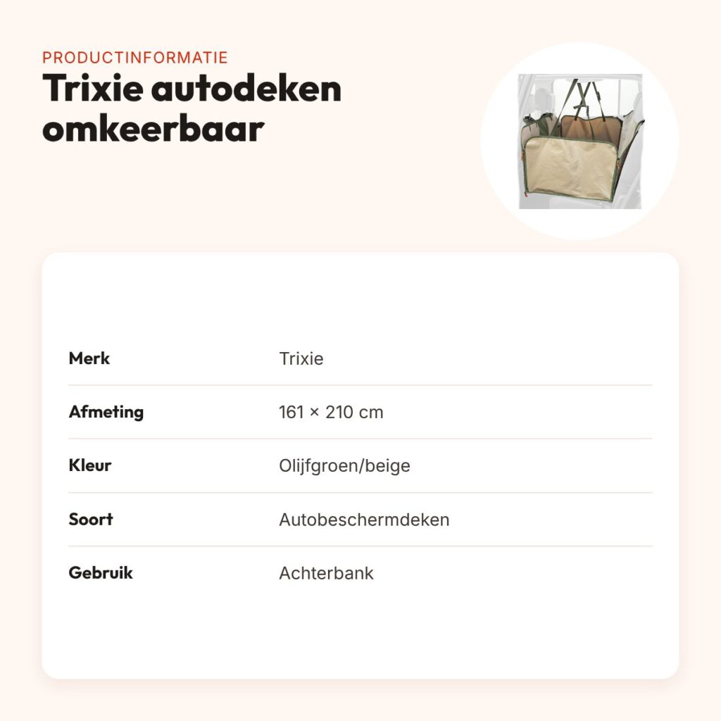 Trixie autobeschermdeken omkeerbare hoes olijfgroen/beige 161 x 210 cm – productinformatie
