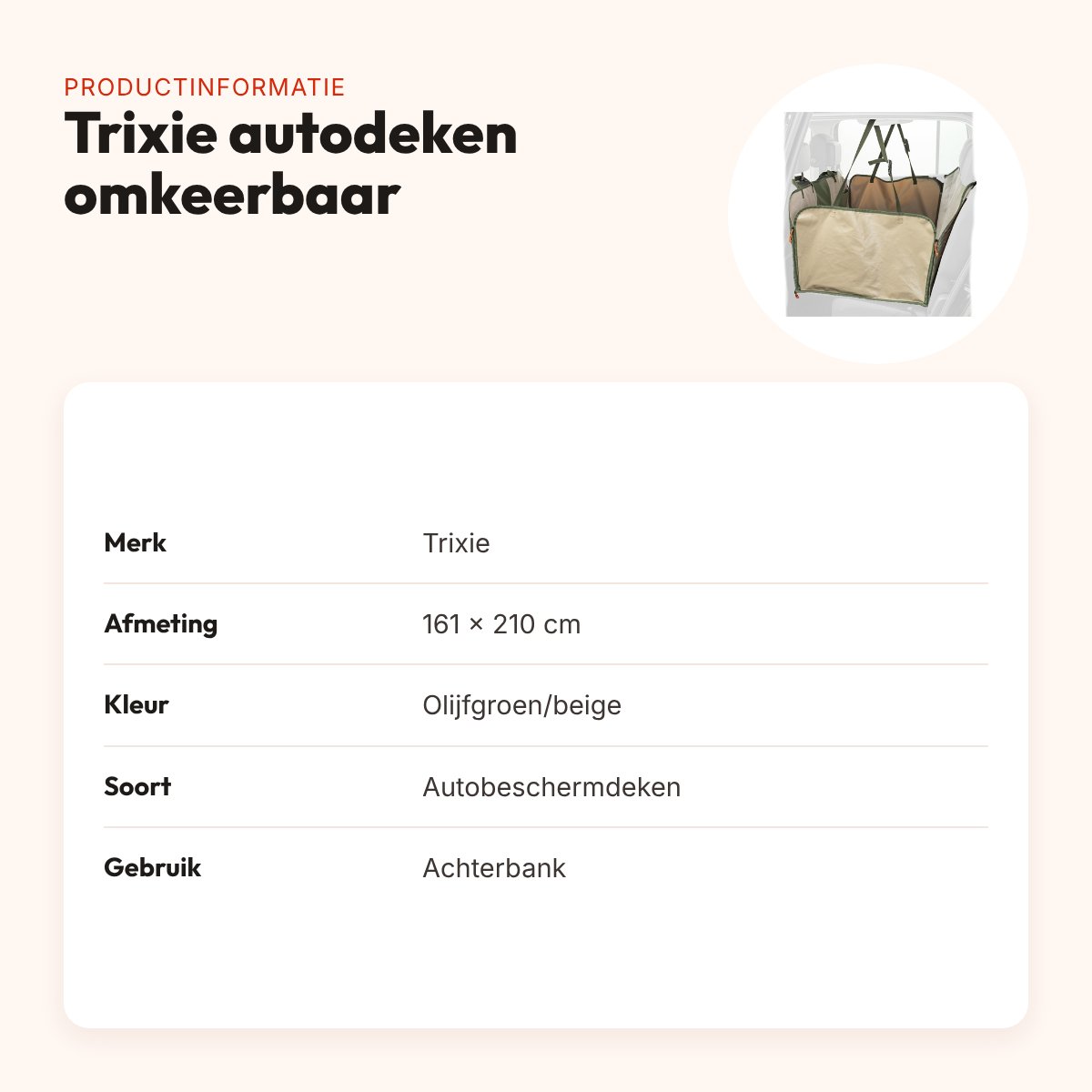 Trixie autobeschermdeken omkeerbare hoes olijfgroen/beige 161 x 210 cm – productinformatie