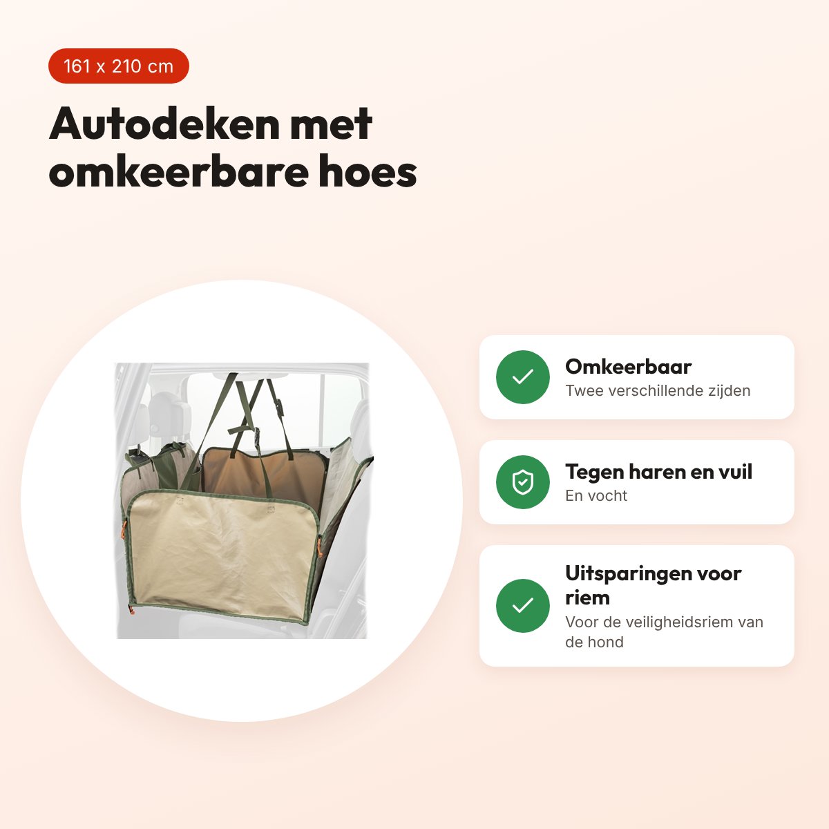 Trixie autobeschermdeken omkeerbare hoes olijfgroen/beige 161 x 210 cm – voordelen