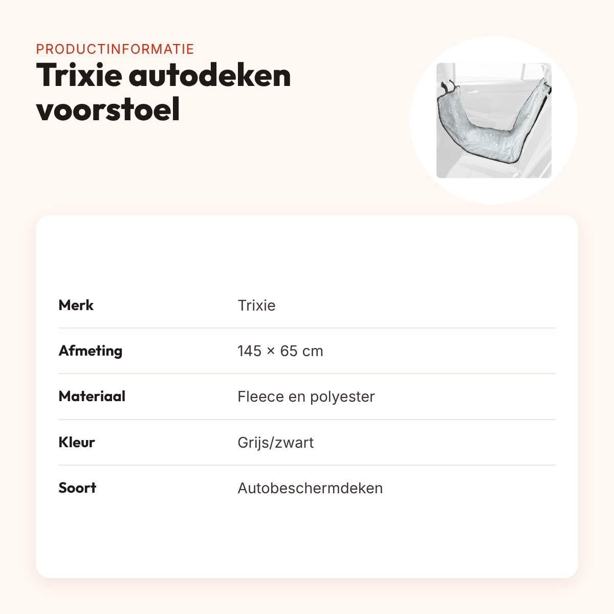 Trixie autobeschermdeken ook voor voorstoel grijs/zwart 145 x 65 cm – productinformatie