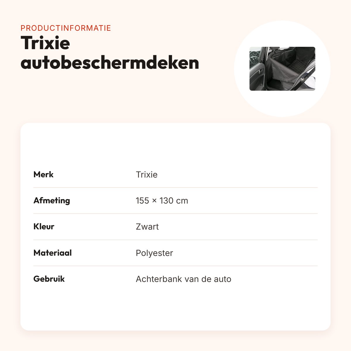 Trixie autobeschermdeken zwart 155 x 130 cm – waterdicht, antislip – productinformatie