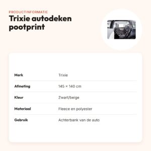 Trixie autodeken pootprint 145 x 140 cm – slipvast, zwart/beige – productinformatie