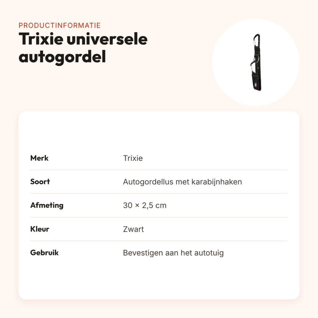 Trixie autogordel hond universeel met karabijnhaken zwart 30 x 2,5 cm – productinformatie